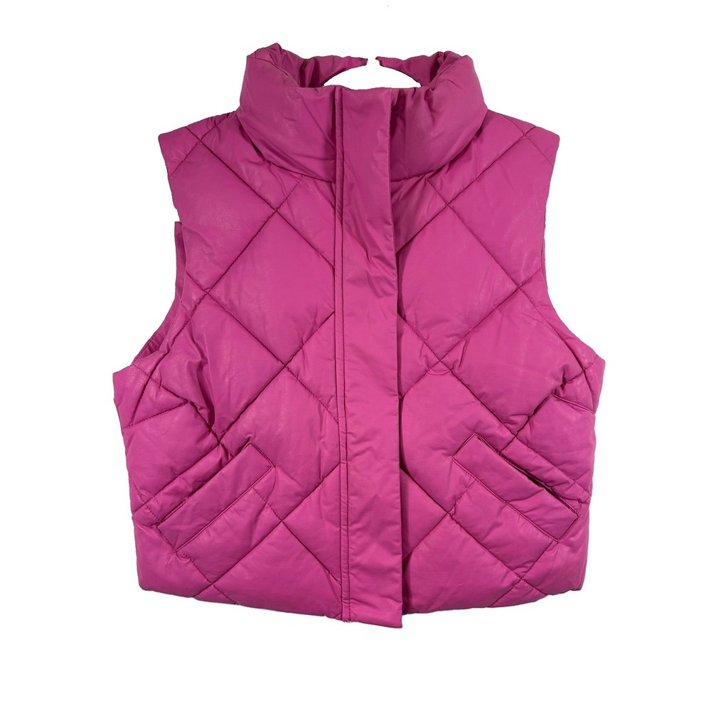 Coalition LA Hot Pink Diamond Quilted Puffer Vest Faux Leather S Barbiecore Y2K